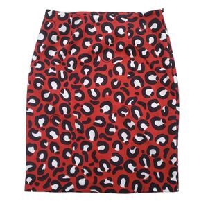 Love Moschino Red Animal Print Pencil Skirt Black White Cotton Stretch Sz 2